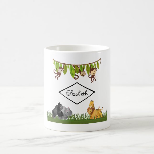 Caneca De Café Watercolor Safari Jungle Animal Illustration (Centro)