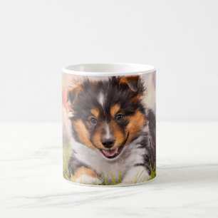 Caneca De Café Watercolor Sheltie Puppy