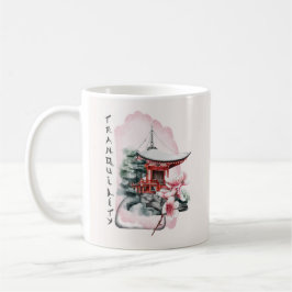 Caneca De Café Watercolor Templo Sakura Flor