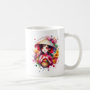 Caneca De Café Watercolor Tet Girl