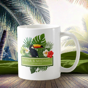 Caneca De Café Watercolor Tropical w/Toucan Wedding ID577