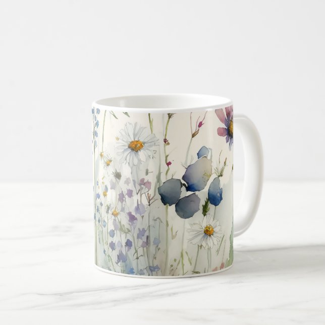 Caneca De Café Watercolor Wildflower (Frente Esquerda)