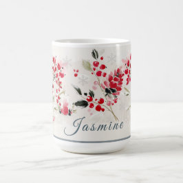 Caneca De Café Watercolor Winter Berry Personalized