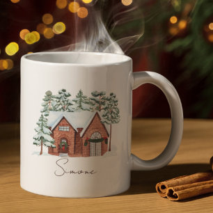 Caneca De Café Watercolor Winter Farmhouse Rush Christmas