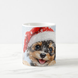 Caneca De Café Watercolor Winter Wonderland Papais noeis Puppy