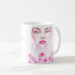 Caneca De Café Watercolor woman and roses beauty salon branding