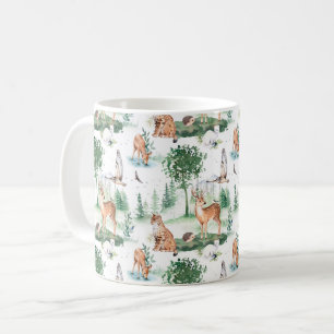 Caneca De Café Watercolor Woodland Baby Animal Patterno