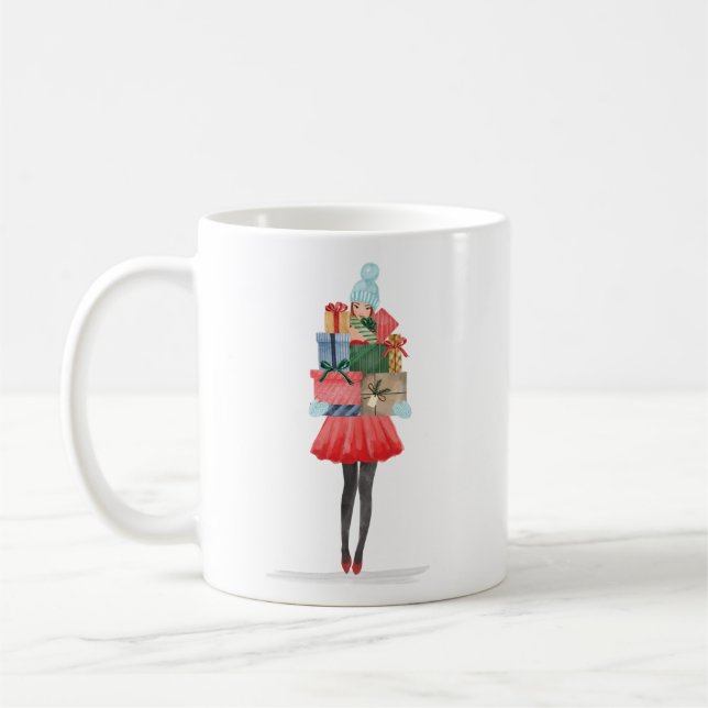 Caneca De Café Waterolor Christmas Lovin' Girl Present Delivery (Esquerda)