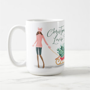 Caneca De Café Waterolor Christmas Loving' Girl Pulando Sleigh