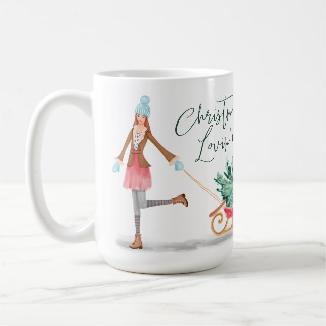 Caneca De Café Waterolor Christmas Loving' Girl Pulando Sleigh (Esquerda)