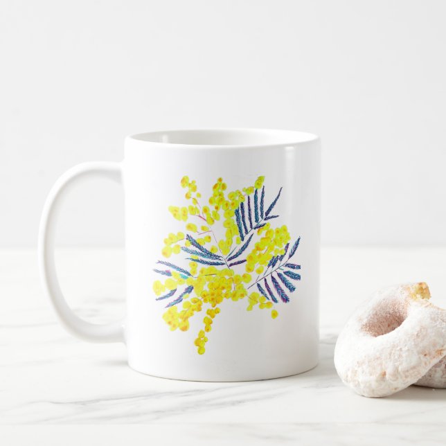 Caneca De Café Wattle Mimosa yellow flower art Austrália (Com Donut)