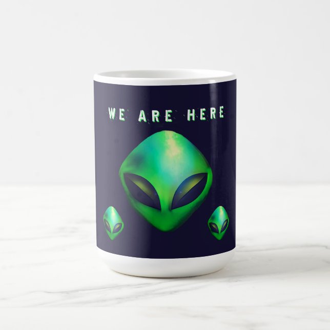 Caneca De Café "We Are Here" Green Alien head (Centro)