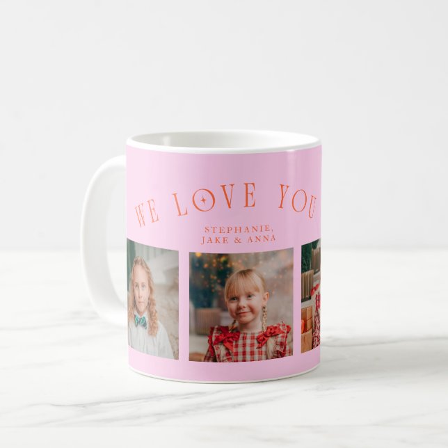 Caneca De Café We Love You Grandma 4-Photo Orange Pink (Frente Esquerda)