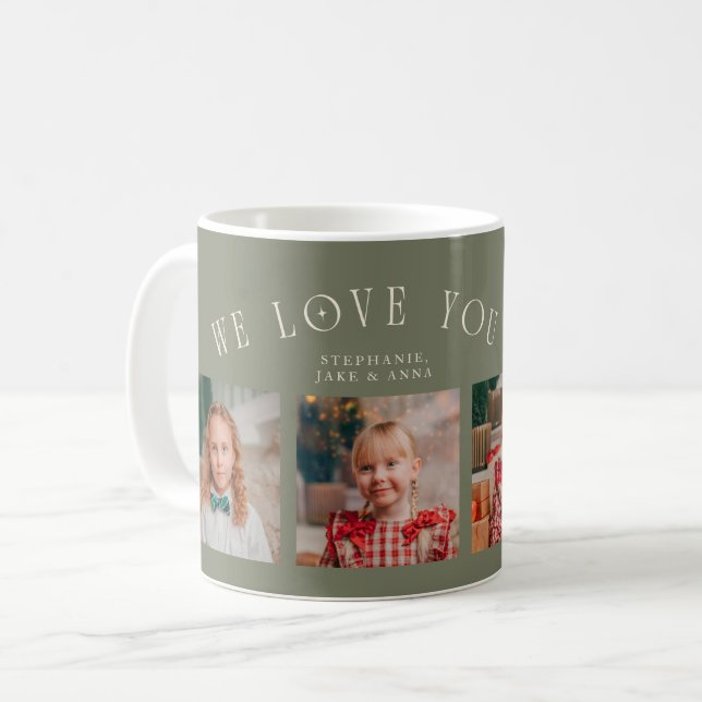 Caneca De Café We Love You Grandpa 4-Photo Sage Green (Frente Esquerda)