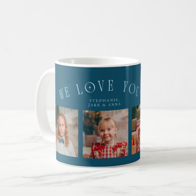 Caneca De Café We Love You Grandpa 4-Photo Teal (Frente Esquerda)