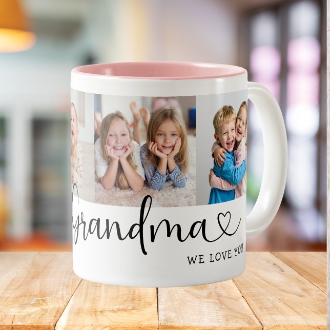 Caneca De Café We Love you Great Grandma Script 4 Photo Modern (Criador carregado)
