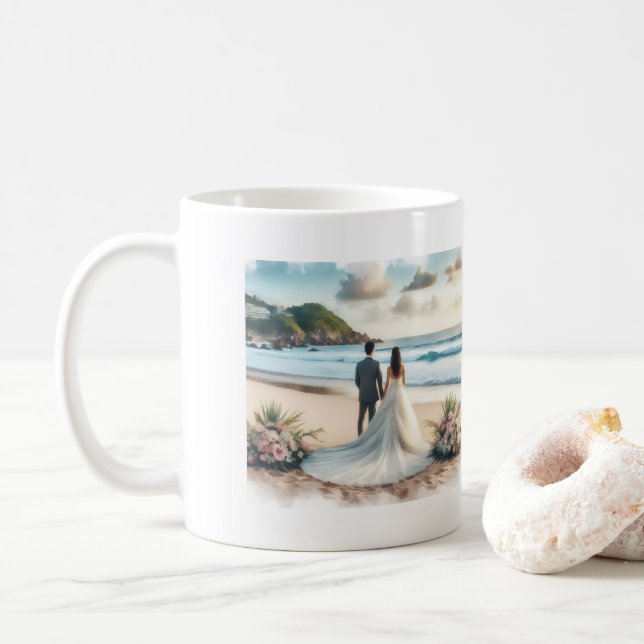 Caneca De Café Wedding Beach Couples (Com Donut)