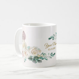 Caneca De Café Wedding Pink Rose Watercolor Golden Dusty Party