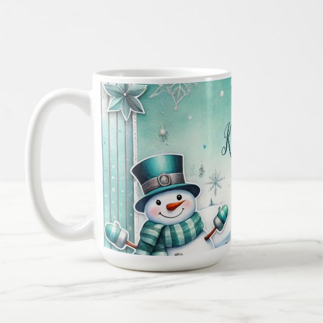 Caneca De Café  Weihnachten: Schneemänner türkise (Esquerda)