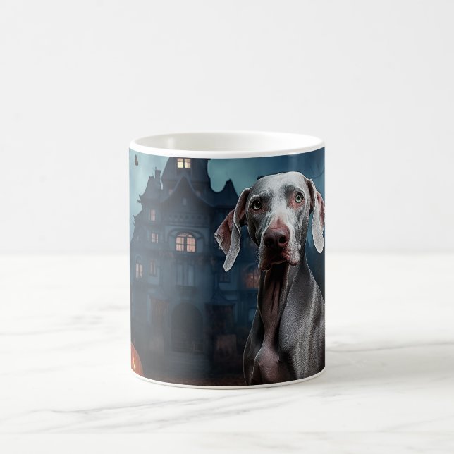 Caneca De Café Weimaraner Halloween Assustador (Centro)