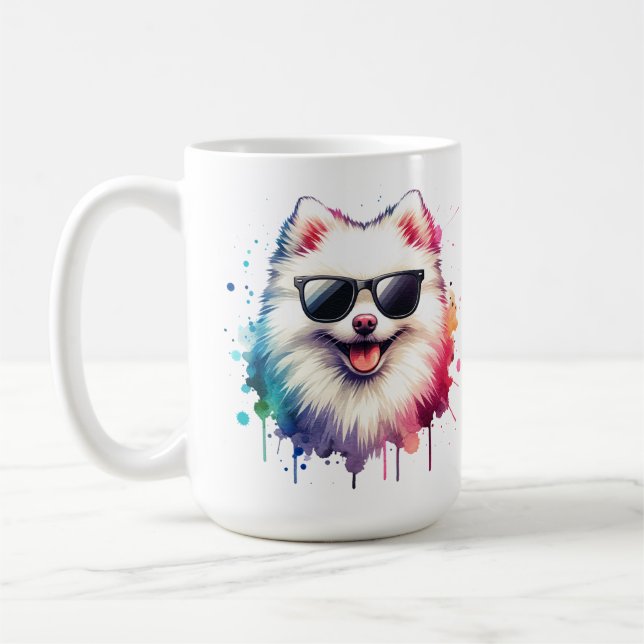 Caneca De Café Weißer kleiner Spitz Hund mit Sonnenbrille (Esquerda)