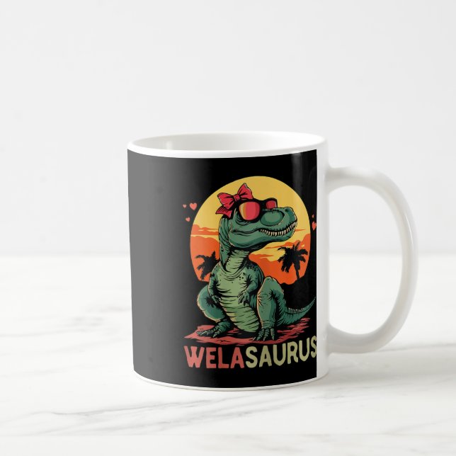 Caneca De Café Welasaurus Dino Dinosaur Wela-saurus T-rex Mãe" (Direita)