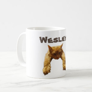 Caneca De Café Wesley Name Com Gato Preguiçoso, Coffee Mug