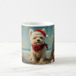 Caneca De Café West Highland White Terrier Dog Christmas Beach<br><div class="desc">Traga o calor dos feriados para a costa com esta charmosa design inspirada na vintagem, que apresenta um cão festivo sentado numa praia serena. Com um clássico toque de feriado de tons nostálgicos e vibrações costeiras, esta trabalho de arte captura a magia do Natal pelo mar. Perfeito para espalhar alegria...</div>