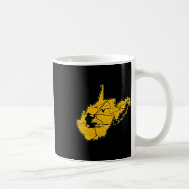 Caneca De Café West Virginia Mountain Dourado E Blue Fly Fisherie (Direita)