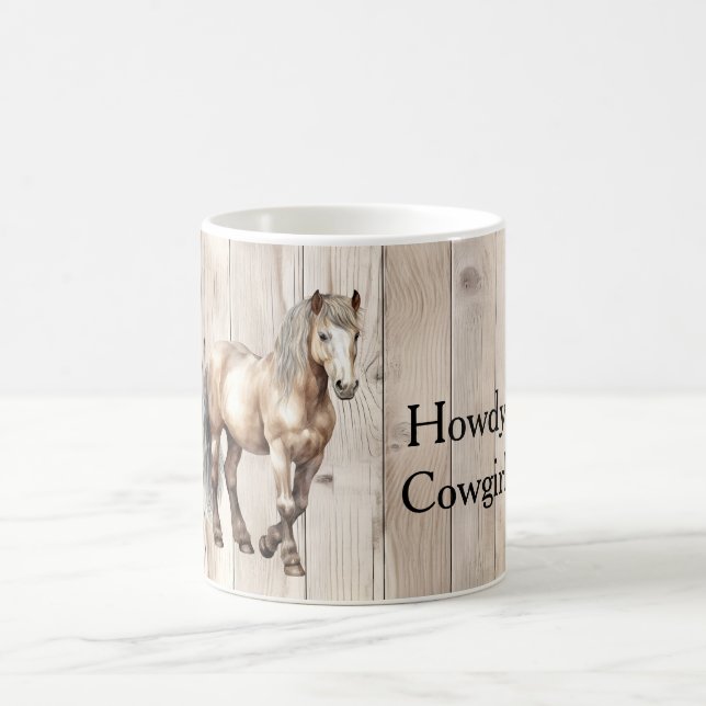 Caneca De Café Western Cowgirl Cowboy Horse Faux Wood (Centro)