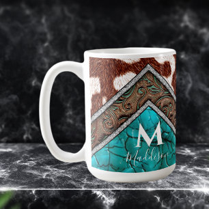 Caneca De Café Western Faux Leather Turquoise Mix Monograma