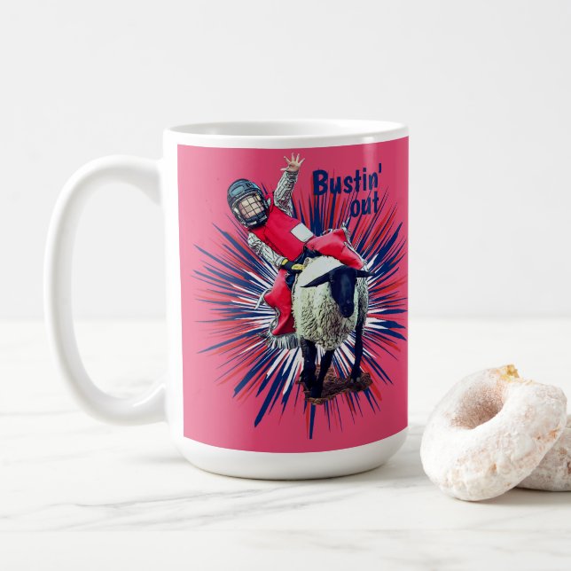 Caneca De Café Western Rodeo Cowboy Cowboy Mutton Busting (Com Donut)