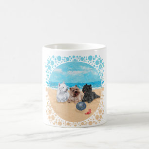 Caneca De Café Westie com Cairn Terriers na Praia