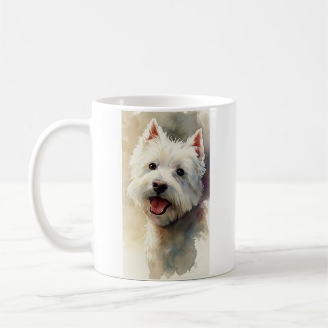 Caneca De Café Westie dog watercolor portrait (Esquerda)