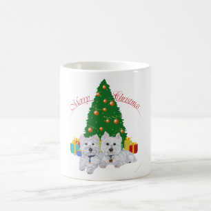 Caneca De Café Westies junto à Árvore de Natal