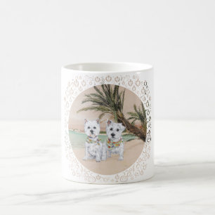 Caneca De Café Westies numa praia ensolarada