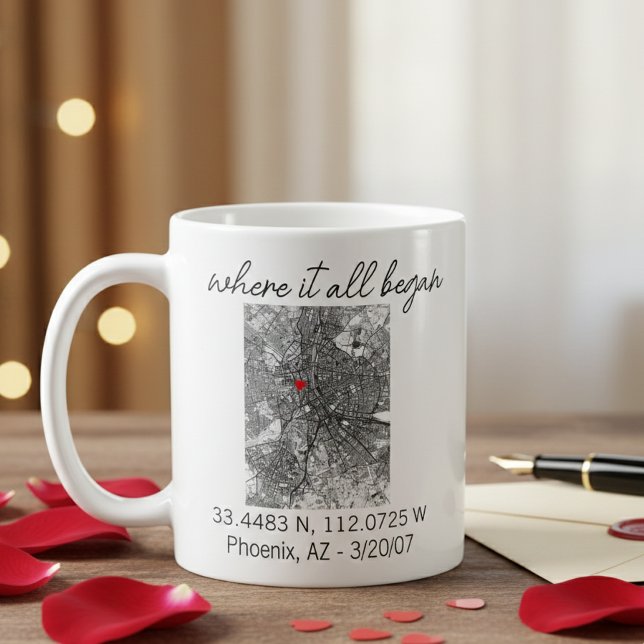 Caneca De Café Where It All began Valentine's Day Engagement gift (Criador carregado)