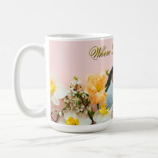Caneca De Café Where Love Blooms Mug | Spring Romance Photo Mug (Esquerda)