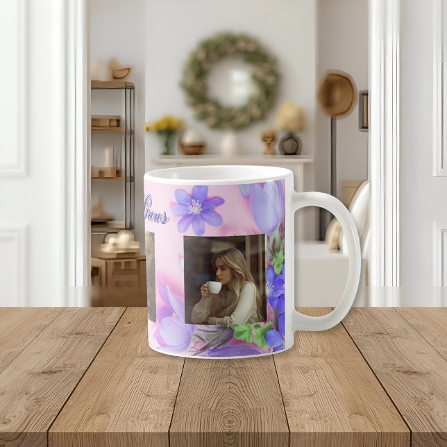 Caneca De Café Where Love Grows Mug | Personalized Floral Photo  (Criador carregado)