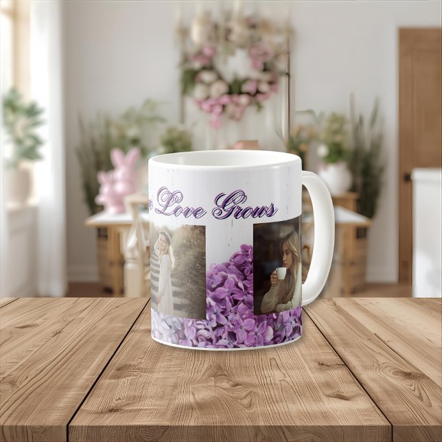 Caneca De Café Where Love Grows Mug | Personalized Lilac Photo Mu (Criador carregado)
