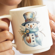 Whimsc Watercolor Boho Snowman Natal