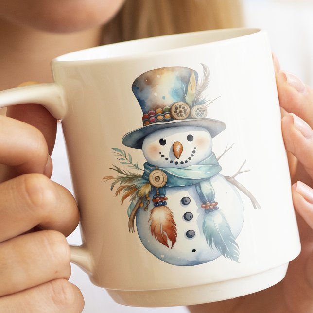 Caneca De Café Whimsc Watercolor Boho Snowman Natal (Criador carregado)