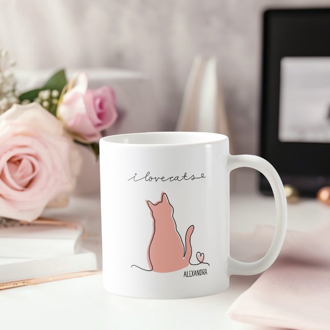 Caneca De Café Whimsic Eu Adoro Gatos Silhouette Nome Personaliza (Criador carregado)
