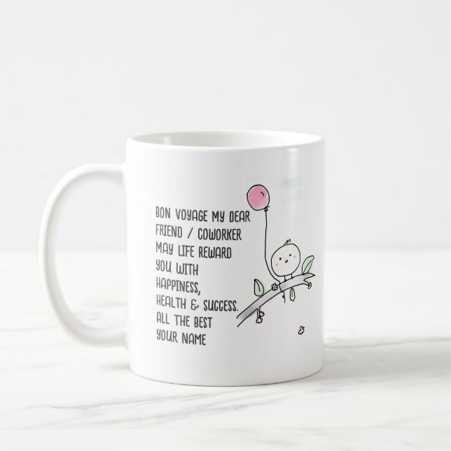 Caneca De Café Whimsic Farewell Coworker Lineart Manuscrito (Esquerda)