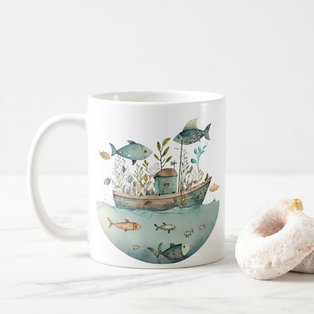 Caneca De Café Whimsic Houseboat (Com Donut)