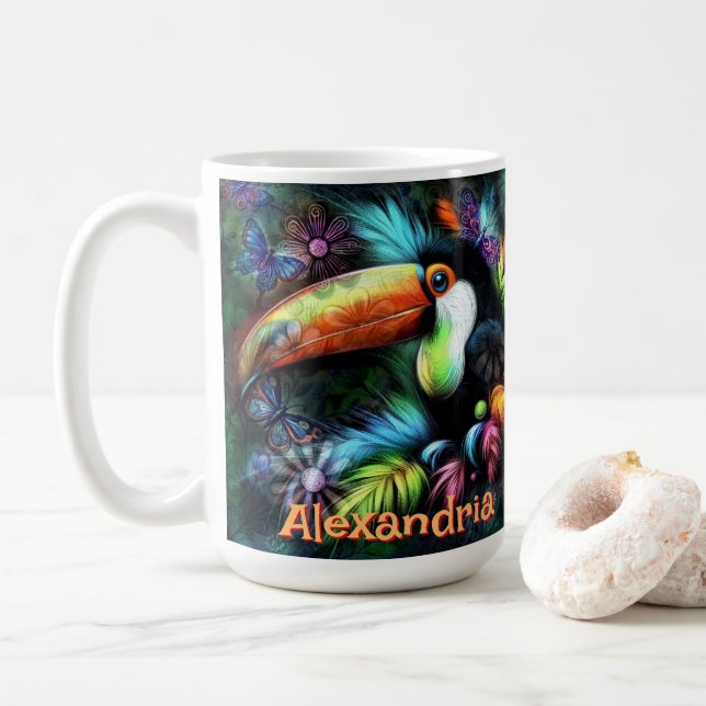 Caneca De Café Whimsical Abstract Toucan Bird Personalized (Com Donut)