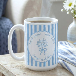 Caneca De Café Whimsical Blue White Stripe Preppy Mom Established