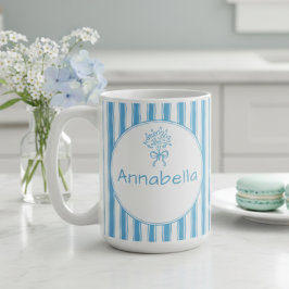 Caneca De Café Whimsical Blue White Stripe Preppy Monogram