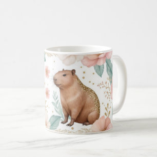 Caneca De Café Whimsical Capybara e Floral Delight