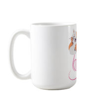 Whimsical Cat Mom Pink Hearts & Wildflower Floral 